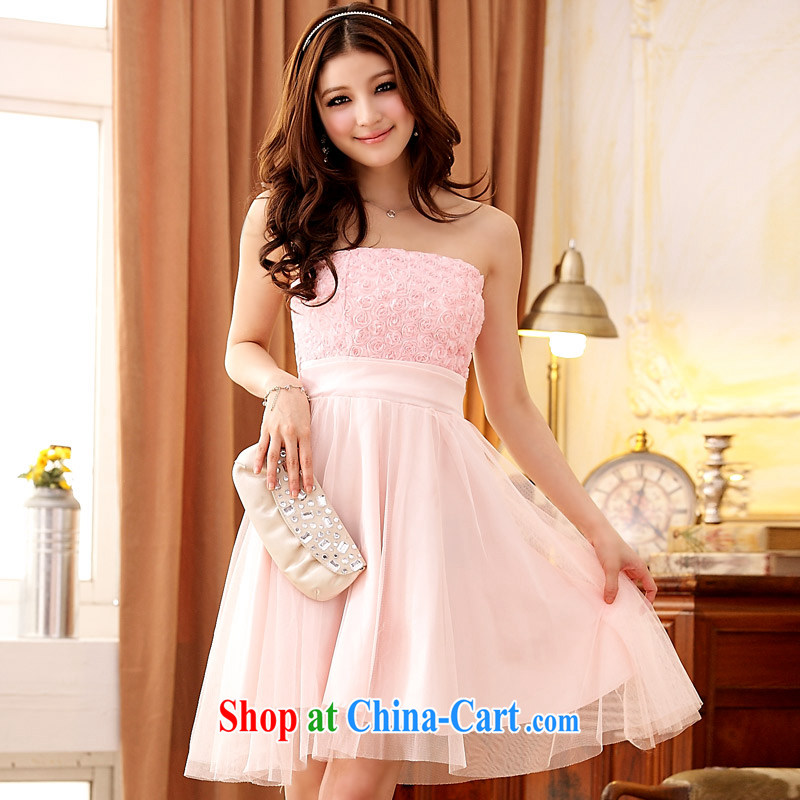 JK 2. YY Korean version of Yuan romantic rose-waist Web yarn wiped chest short dress sister dresses white XXL