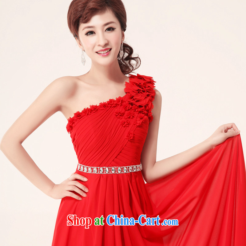 Honeymoon bridal 2015 New red sweet nails Pearl single shoulder water drilling flowers bridal evening dinner show bows dress red XL, Honeymoon bridal, shopping on the Internet