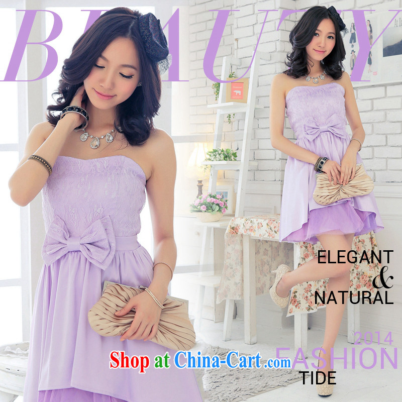 Light (at the end QIAN MO) chest lace the butterfly netting yarn shaggy dress Western dress evening dress dress light purple XL, shallow end, shopping on the Internet