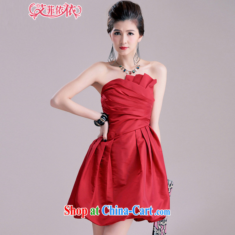 The heartrending flouncing off chest lantern small dress skirt 2015 Korean short wedding banquet hosted bridal bridesmaid sister with evening dress 5308 red XL code