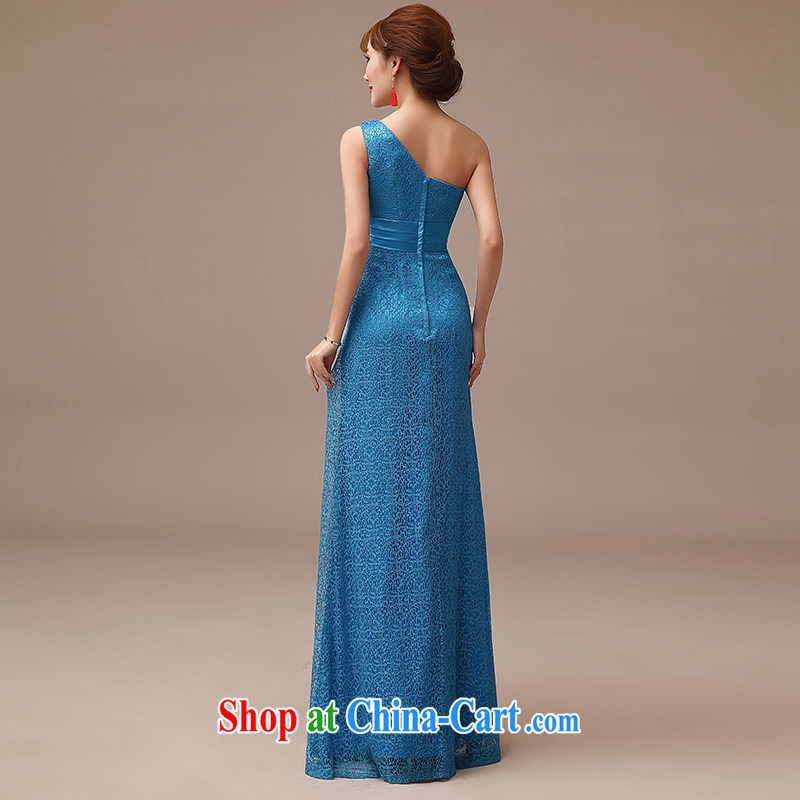 2015 new blue single shoulder bridal toast clothing lace long dress bridal wedding dress toast blue XL, dirty man, shopping on the Internet