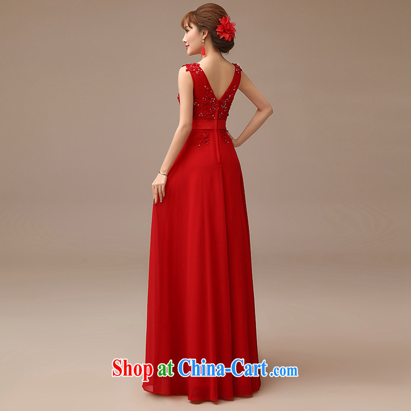 2015 New Red video thin dress bride wedding toast serving long, Red field shoulder dress red XL, dirty man, shopping on the Internet