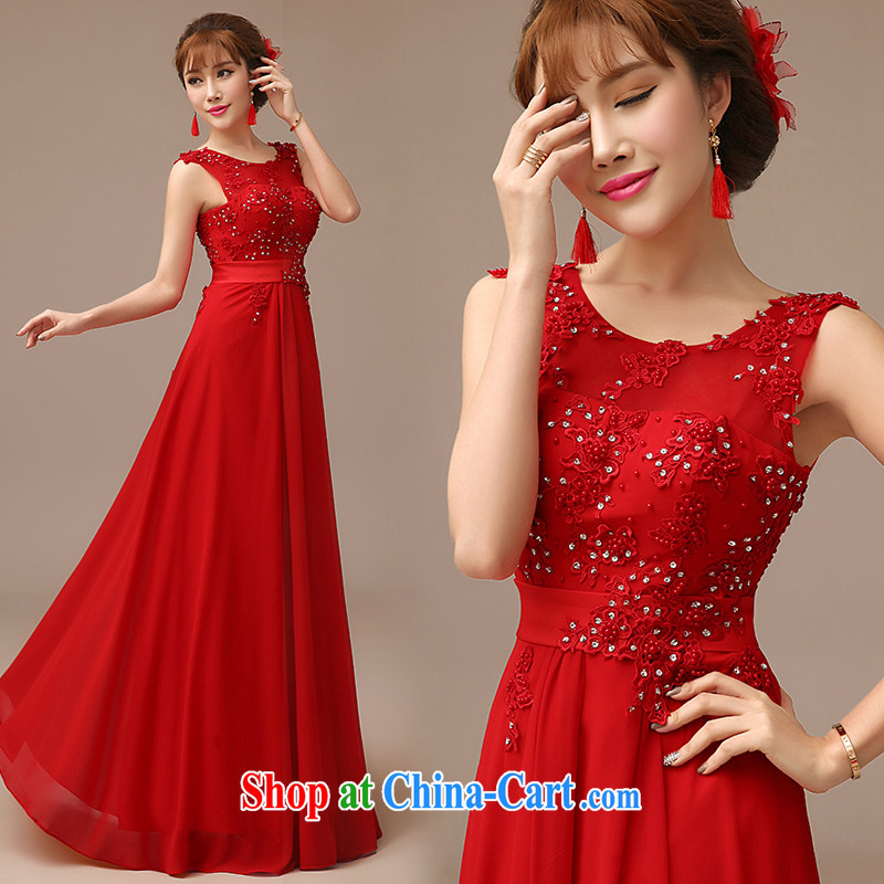2015 New Red video thin dress bride wedding toast serving long, Red field shoulder dress red XL, dirty man, shopping on the Internet