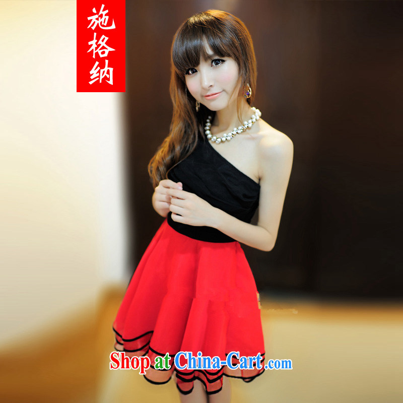 Shih, 2014 new single shoulder the shoulder sexy Night Club dresses bridesmaid dress 1326 Black + red