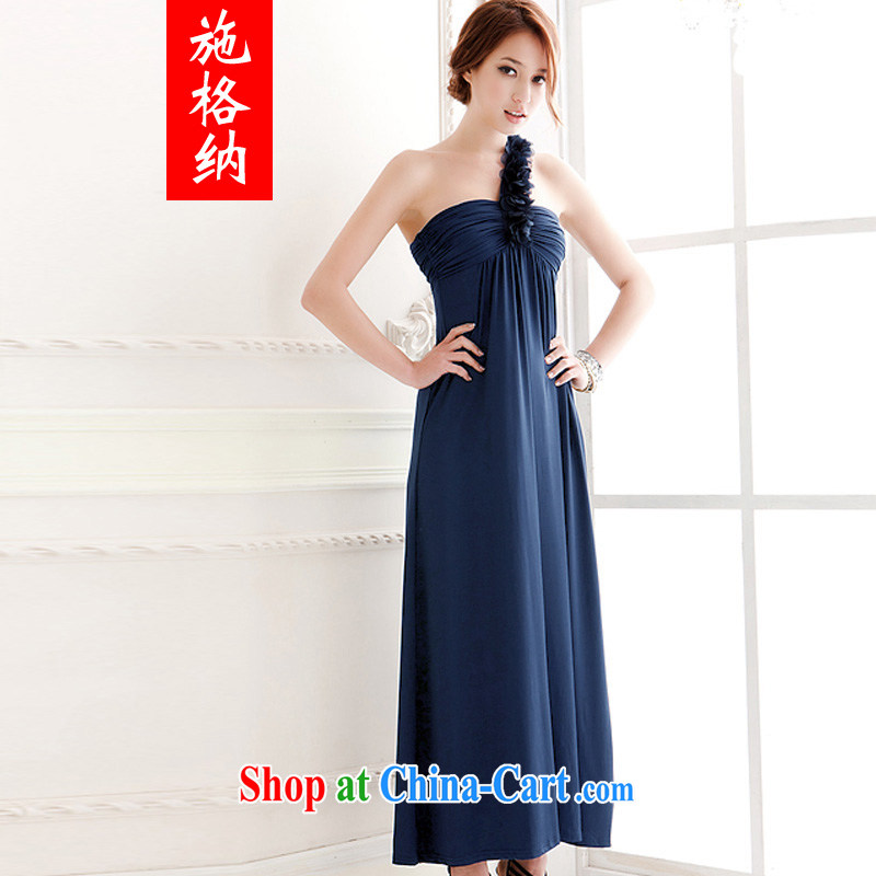Rate the 2014 summer New solid color the rotator cuff, shoulder back exposed wiring harness chest beauty dresses the shoulder the long skirt skirt dress 5573 blue are code