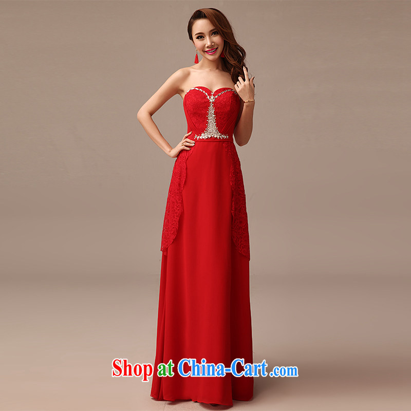 2015 New Red video thin dress bride wedding toast serving long red dress red XL