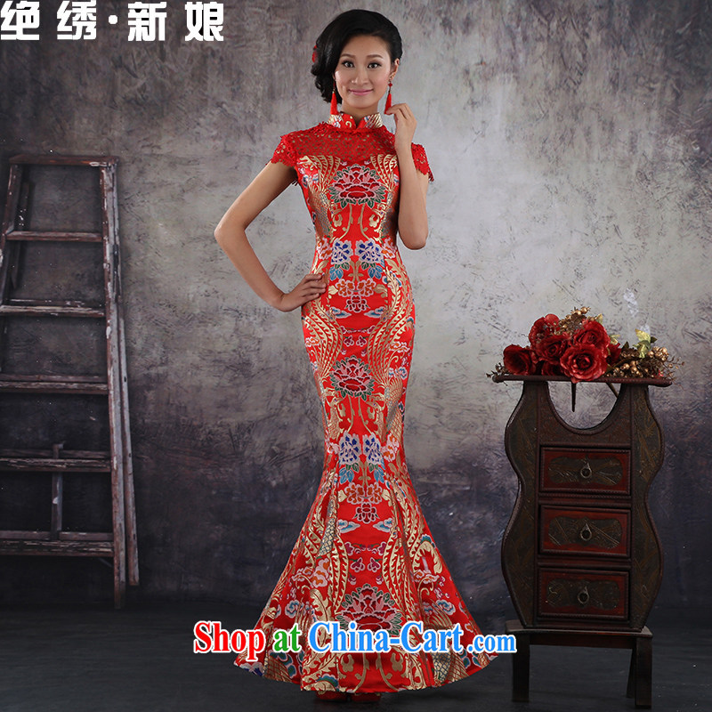 There is embroidery bridal crowsfoot wedding dresses dresses bridal toast serving New 2015 retro improved marriage wedding long summer red set is not returned.
