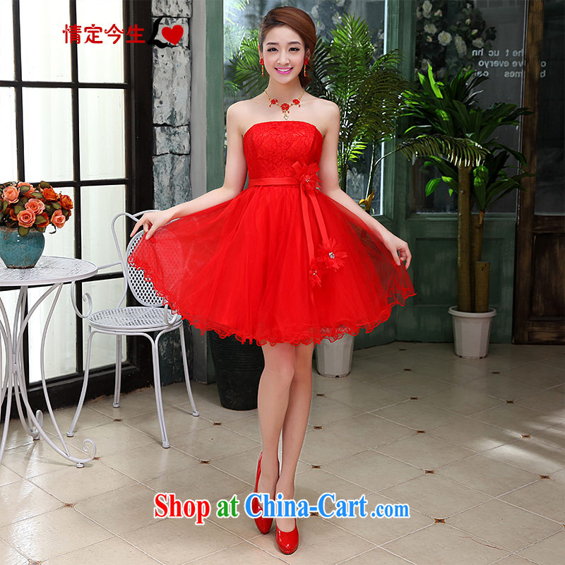 Love Life 2015 new bridesmaid collection waist-lace sweet short, red wedding dress female beauty graphics thin shaggy dress red L