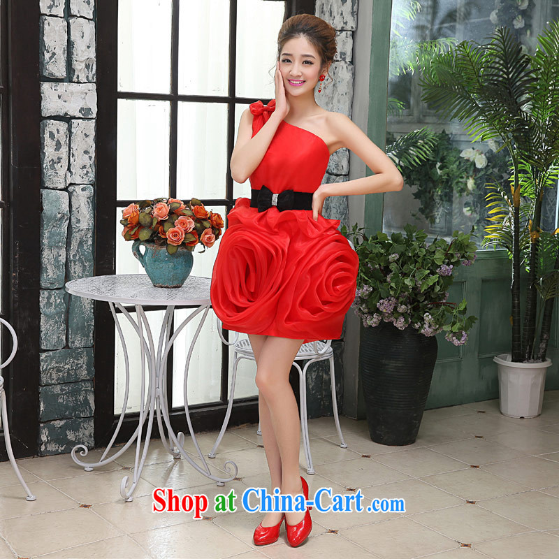 Love Life single shoulder stylish Korean marriages served toast red shaggy skirts dresses moderator dress female short red M, love life, and shopping on the Internet