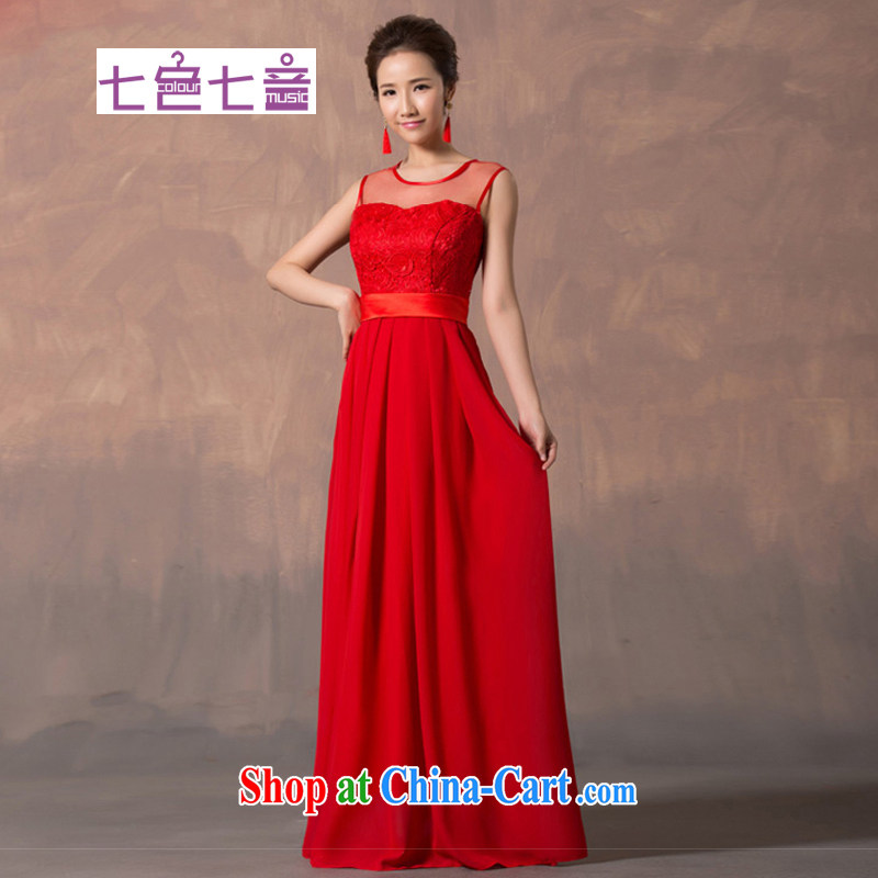 7 color 7 tone 2015 New red evening dress lace short marriages served toast wedding dresses L 012 red long L