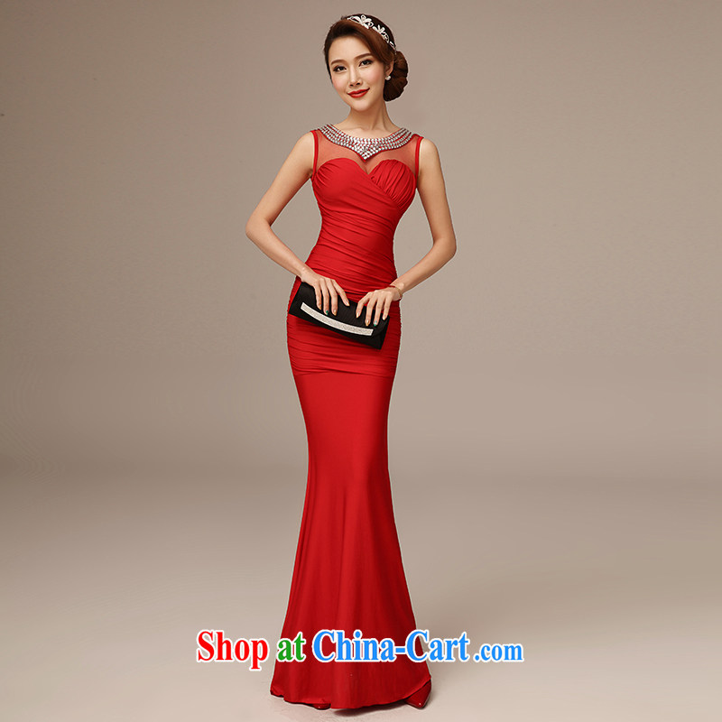 Dirty comics 2015 new marriages red long dress toast a shoulder-neck wood drill stretch silk cultivation at Merlion dress red L