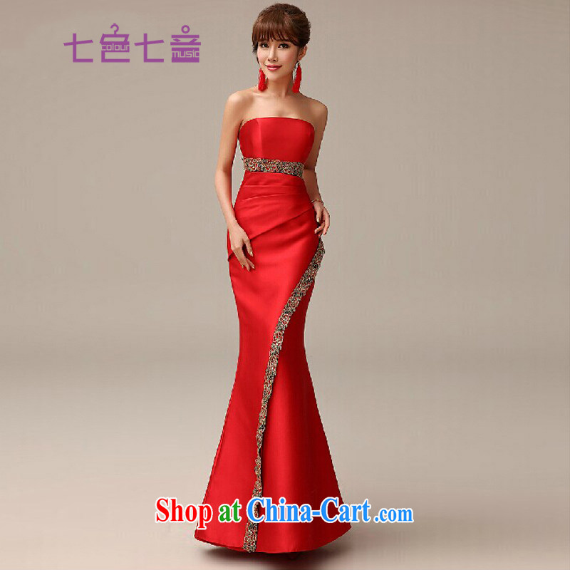 7 color 7 tone original 2015 New Long bows her clothes dress wedding wedding beauty red crowsfoot graphics thin dress new L 013 red tailored _final_