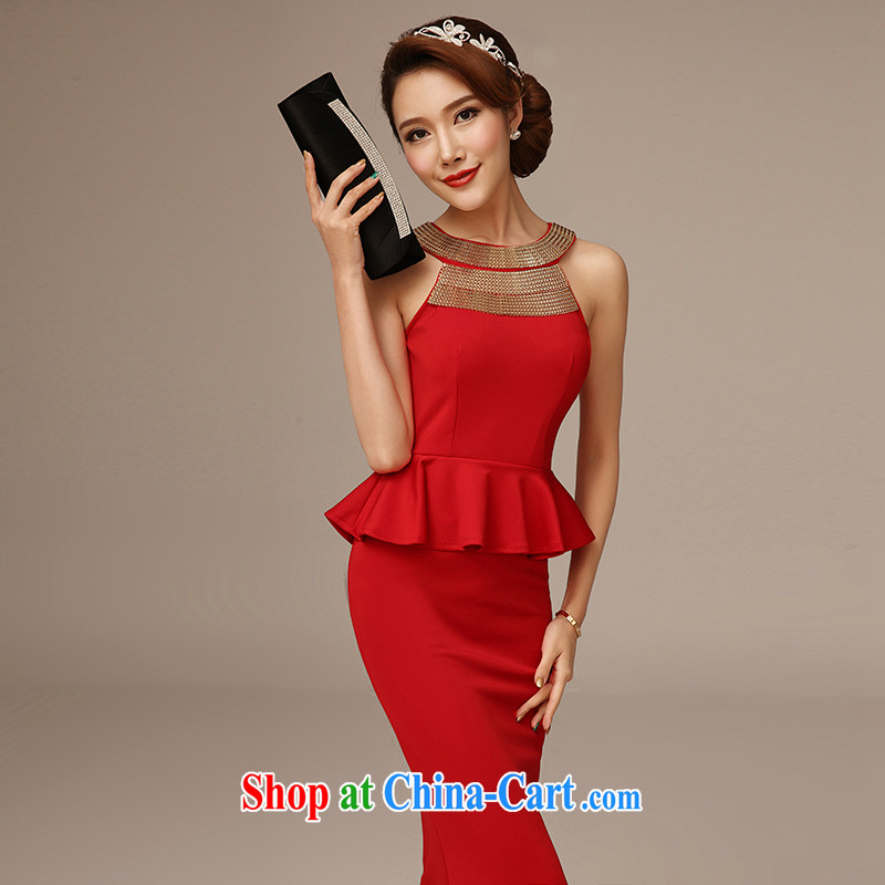 Kit-man 2015 new spring and summer marriages served toast long stylish hanging also round-collar red stretch silk cultivation at Merlion dress red L, clean to roam, and shopping on the Internet