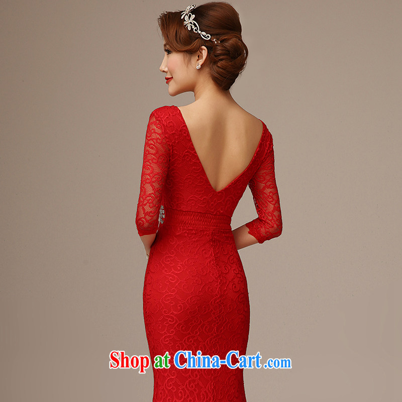 Dirty comics 2015 new stylish deep V for cultivating long-sleeved crowsfoot dress red lace long marriages served toast long red L, clean comics, and shopping on the Internet
