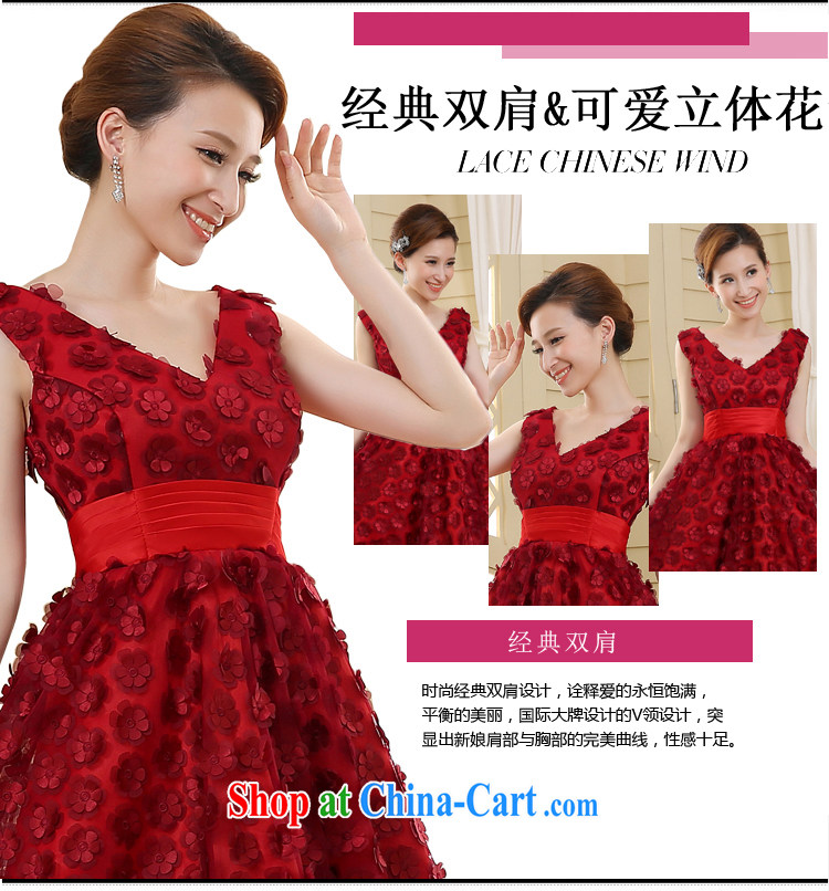 Flower Angel Cayman 2014 dual shoulder straps Deep V collar dark red three-dimensional flowers marriages marriage toast small dress dress dark red XXL pictures, price, brand platters! Elections are good character, the national distribution, so why buy now enjoy more preferential! Health