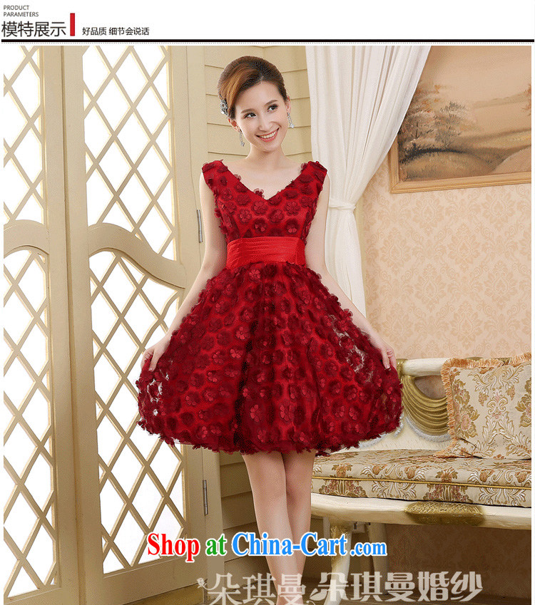 Flower Angel Cayman 2014 dual shoulder straps Deep V collar dark red three-dimensional flowers marriages marriage toast small dress dress dark red XXL pictures, price, brand platters! Elections are good character, the national distribution, so why buy now enjoy more preferential! Health