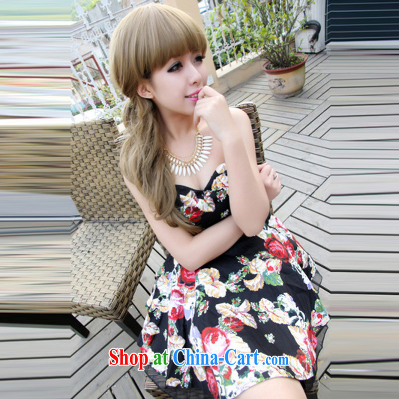 Shih, 2015, new, sense of my store girls with bare chest strap with floral pieces beauty wrapped chest shaggy skirts dresses my store small dress 2593 black flower, code, the (SIGLENA), online shopping