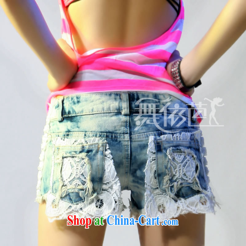 2013 summer and autumn leisure jeans lace worn out bleach hot pants #8481 light blue L large numbers, dance to hip hop, and shopping on the Internet