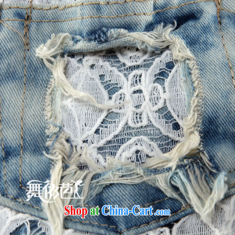 2013 summer and autumn leisure jeans lace worn out bleach hot pants #8481 light blue L large numbers, dance to hip hop, and shopping on the Internet