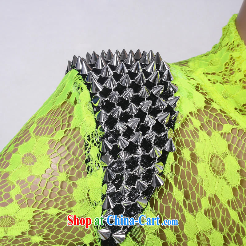 European and American Night female DS new show clothing lace rivets stitching fluoro-stage load-performance service #8303 fluorescent yellow L large numbers, dance to hip hop, and shopping on the Internet