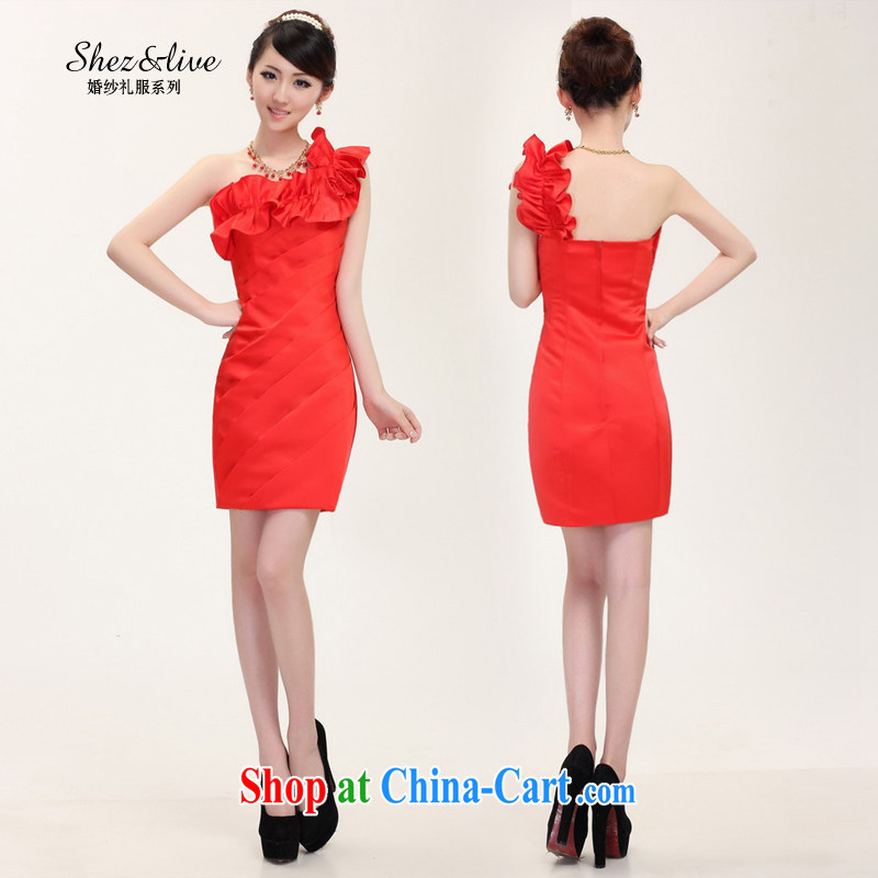 Shez _live female 2014 marriages toast small dress single shoulder the shoulder bridesmaid Dinner Show dress short red XXL