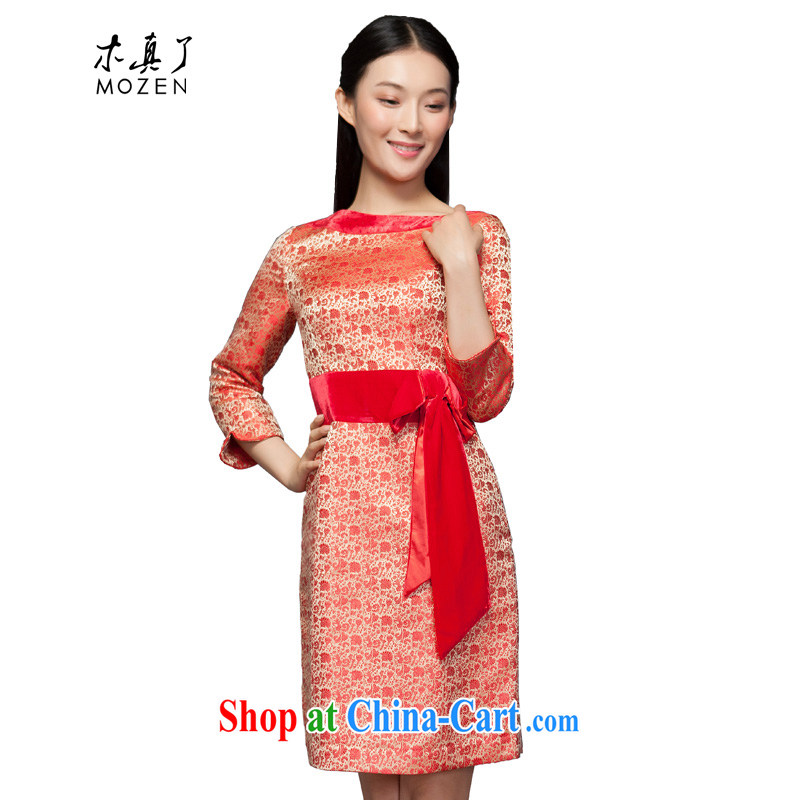 Wood is really the 2015 spring and summer new round-neck collar beauty wood drill Bow Tie dress dresses 70,205 13 yellow S