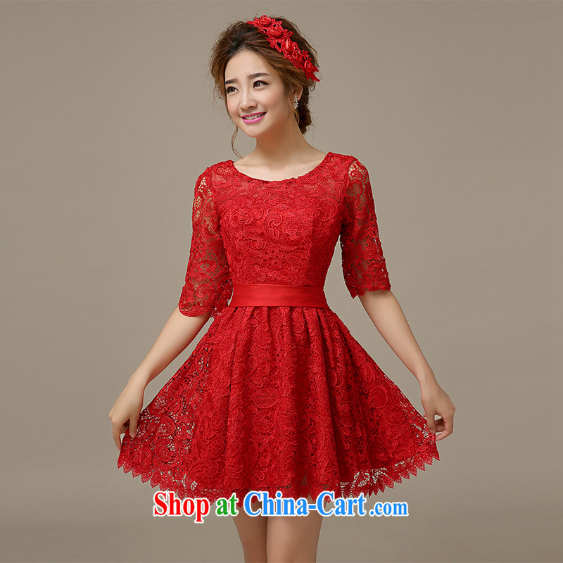 The United States and the 2015 spring and summer evening dress Korean short red lace cuff in dresses bridal wedding toast Stage service L XXL 0044