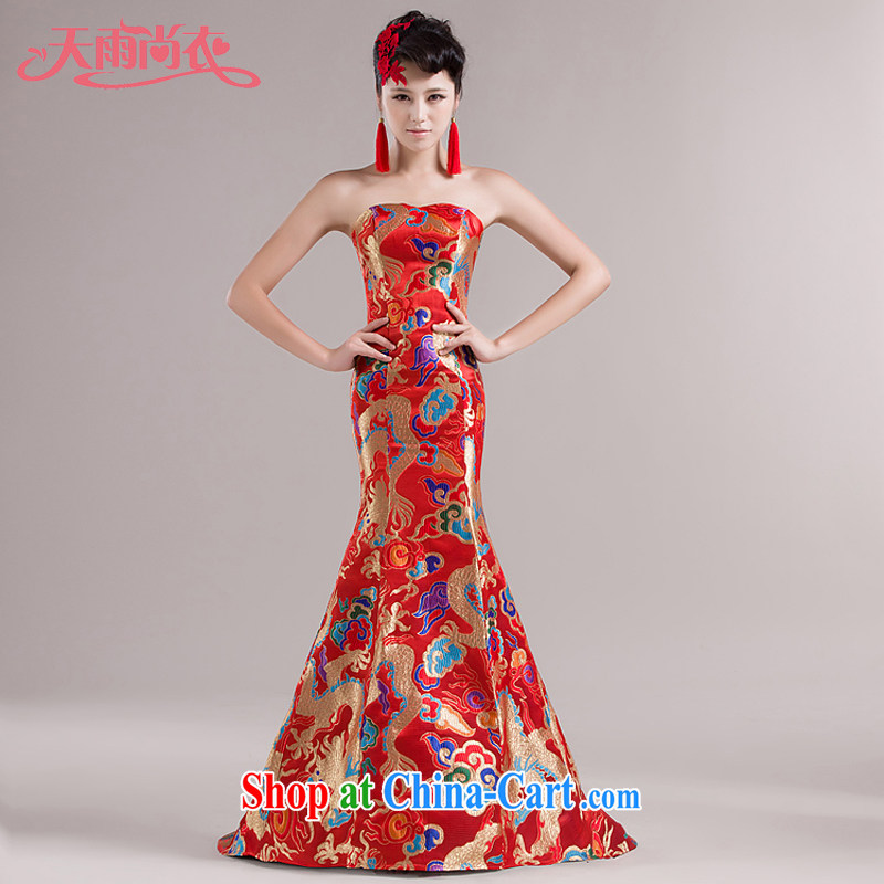 Rain is still Yi Star With dragon robe the Evening Dress bride wedding toast clothing dresses small tail performance service LF 110 red tailored