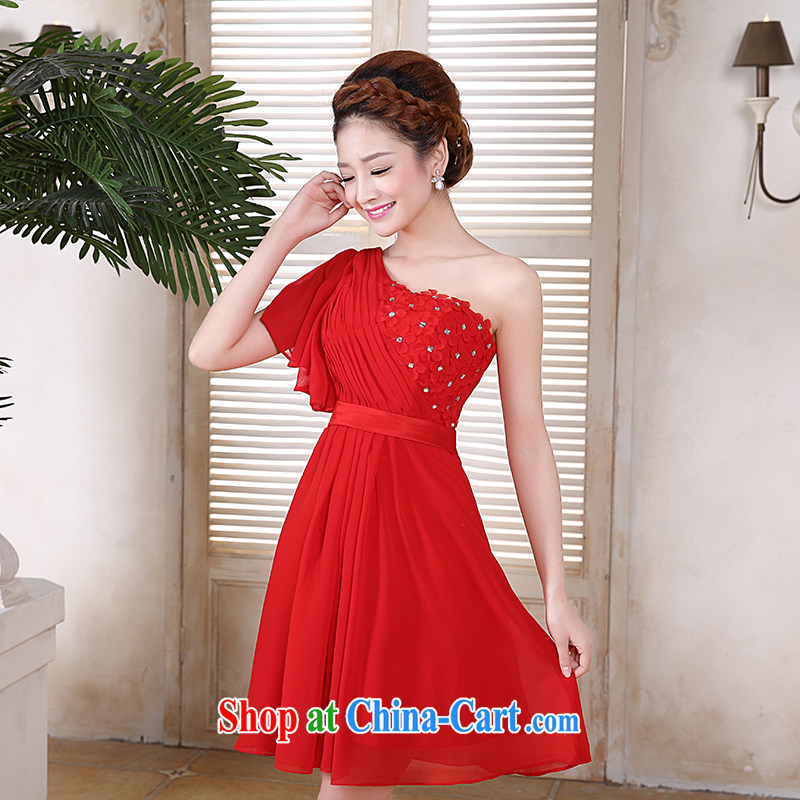 Rain is still clothing bridal wedding dresses 2015 new marriage toast clothing sweet Princess single shoulder short bridesmaid dresses small LF 192 Red Red tailored, rain is clothing, and shopping on the Internet