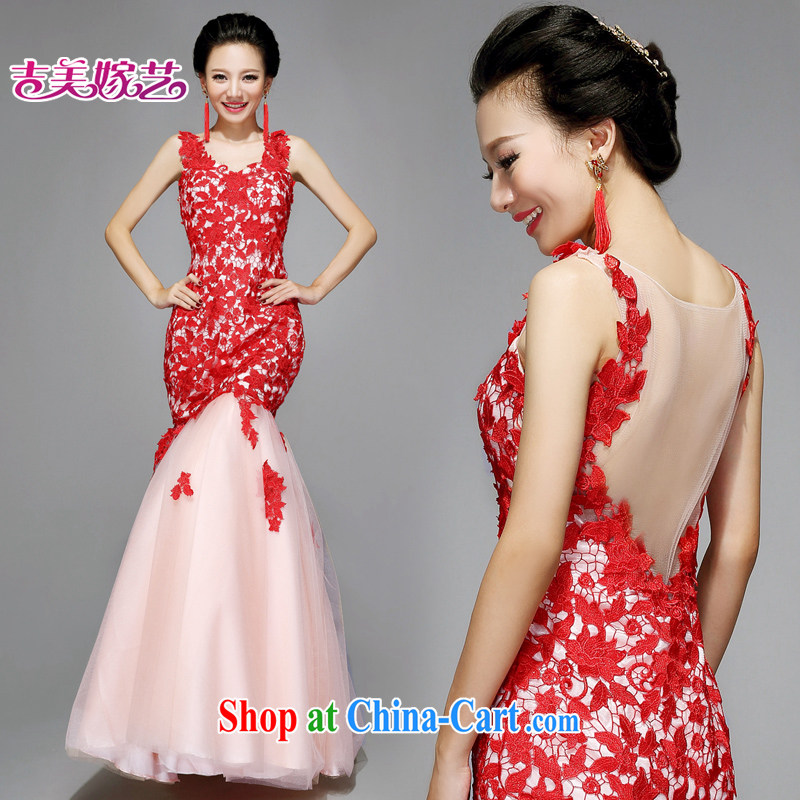 wedding dresses Jimmy married arts 2015 new shoulders Korean version with LS 7566 red lace bridal gown red XL
