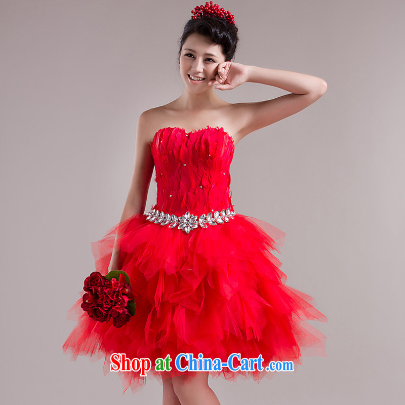Rain is still Yi New bridal wedding dresses short bridesmaid dress wood drill Feather Gown dresses show LF 98 red tailored, rain is still clothing, and shopping on the Internet