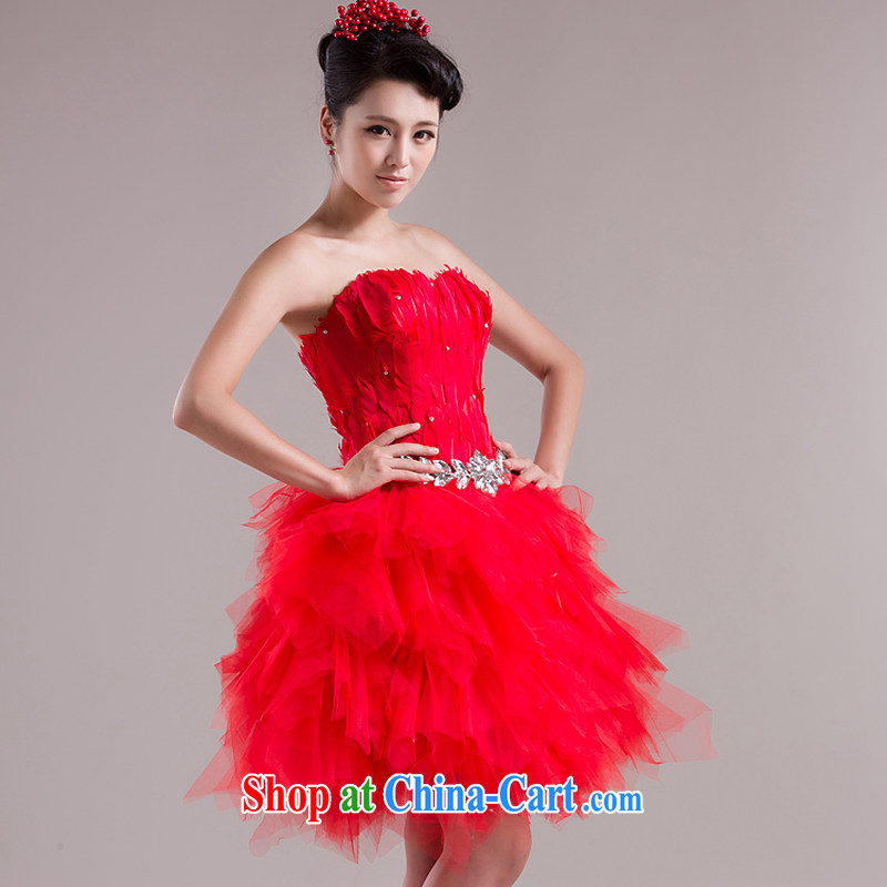 Rain is still Yi New bridal wedding dresses short bridesmaid dress wood drill Feather Gown dresses show LF 98 red tailored, rain is still clothing, and shopping on the Internet