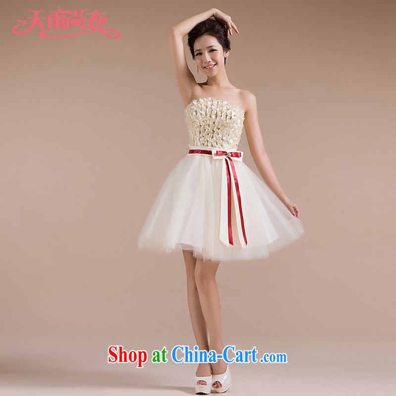 Rain is still clothing bridal wedding dresses 2015 new marriage toast clothing red erase chest strap dresses white sweet bridesmaid dresses small LF 90 champagne color tailored