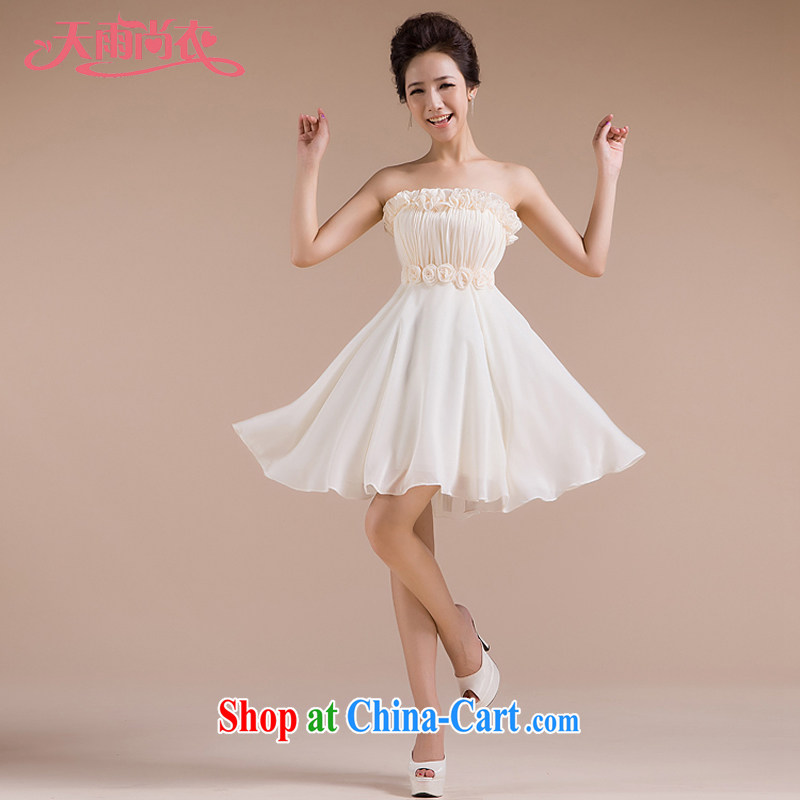 Rain is still clothing bridal wedding dresses 2015 new bridesmaid sister skirt champagne color short, tied with bare chest sweet little dress LF 88 champagne color tailored