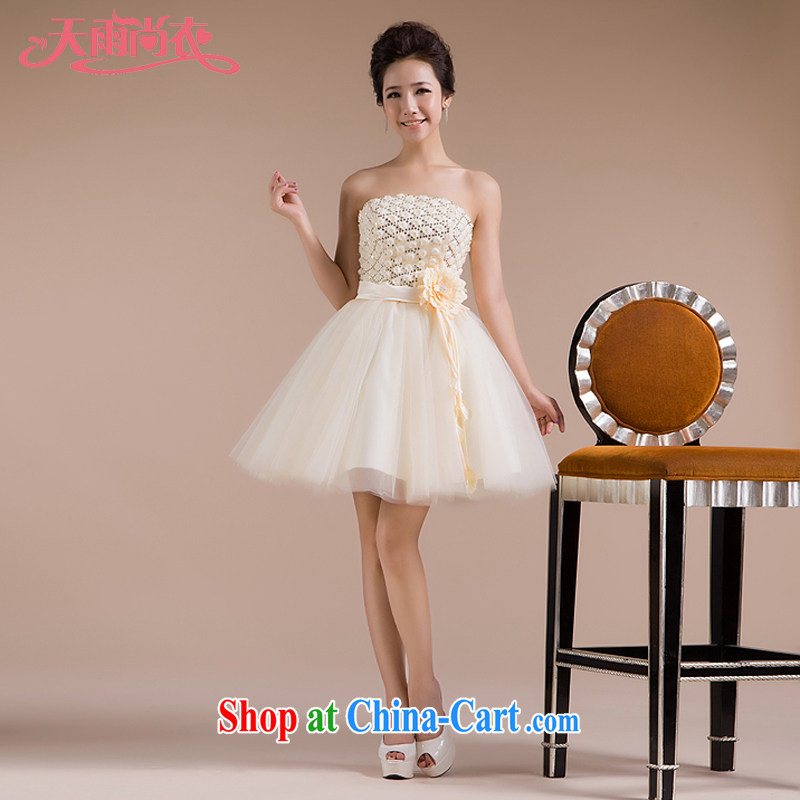 Rain is still Yi marriages 2015 new bridesmaid sister skirt champagne color erase chest strap short, sweet little dress LF 86 champagne color tailored