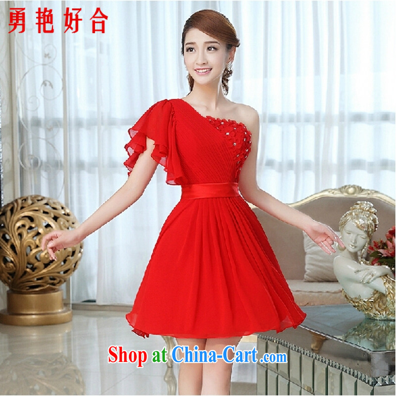 Yong-yan and 2015 new bride wedding toast wedding dress short, small dress single shoulder bridesmaid serving champagne color L, Yong Yan good offices, shopping on the Internet