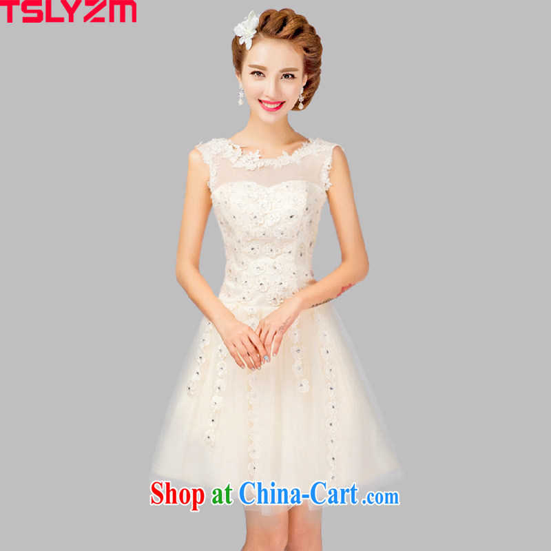 Tslyzm bridal dresses bridesmaid serving short 2015 new manual flowers toast serving noble name Yuan Shen red white wedding dress white L