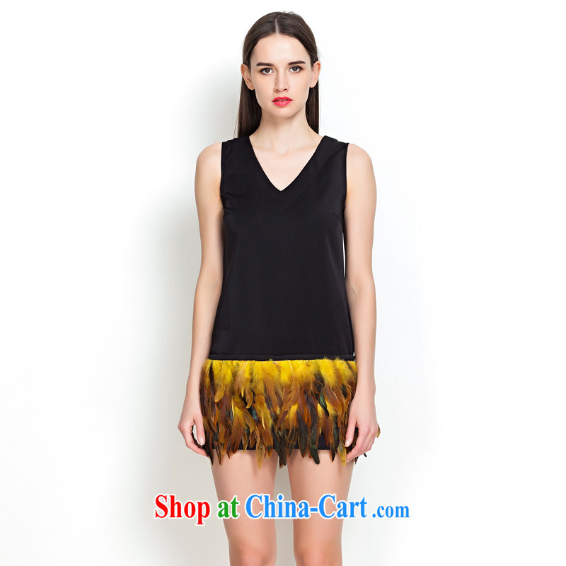 Yi Ge lire/YIGELILA Flamingo feather dresses beauty graphics thin V collar vest short skirt black 6560 L, Yi Ge lire (YIGELILA), online shopping