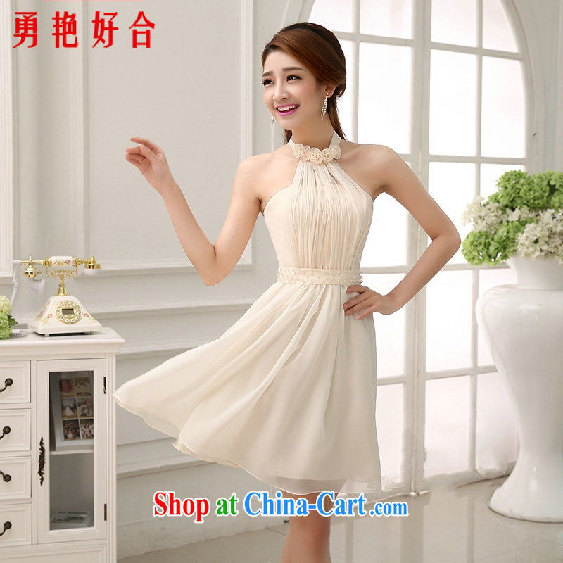 Yong-yan and 2015 new summer small dress is also toast Service Bridal short snow woven short dress beauty evening dress champagne color M
