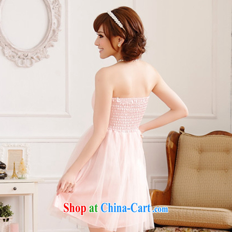 An Philippines and the United States the code mm thick, Japan, and South Korea temperament sweet wiped chest small dress Web yarn bow tie pin beads back elasticated skirt Princess sister bridesmaid high waist even skirt pink XXXL, facilitating Philippines