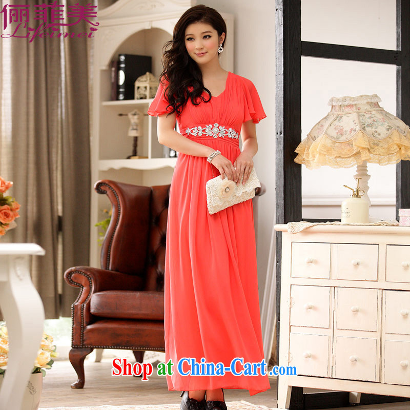 An expensive beauty with dress long evening dress banquet style star with fly V cuff collar elasticated waist with drill is decorated with a small dress orange XXXL