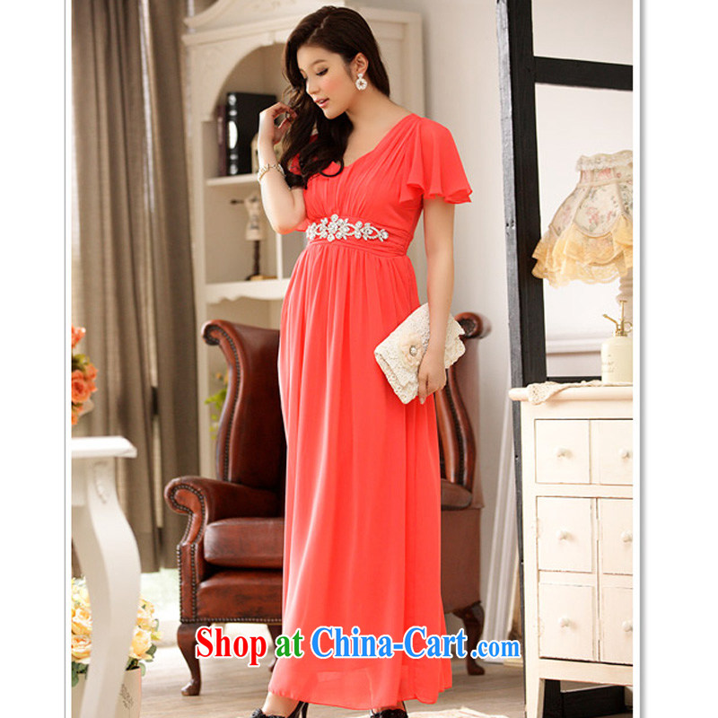 An expensive beauty with long dresses, Evening Dress banquet style stars, with fly V cuff collar elasticated waist with drill is decorated with a small dress orange XXXL, facilitating Philippines and the United States, shopping on the Internet