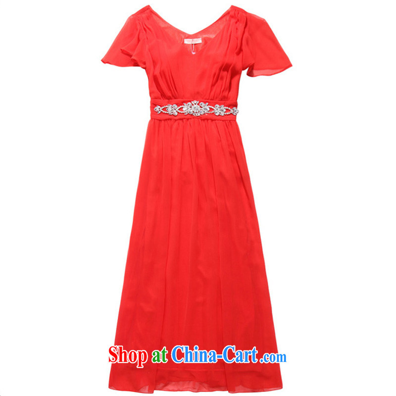 An expensive beauty with long dresses, Evening Dress banquet style stars, with fly V cuff collar elasticated waist with drill is decorated with a small dress orange XXXL, facilitating Philippines and the United States, shopping on the Internet