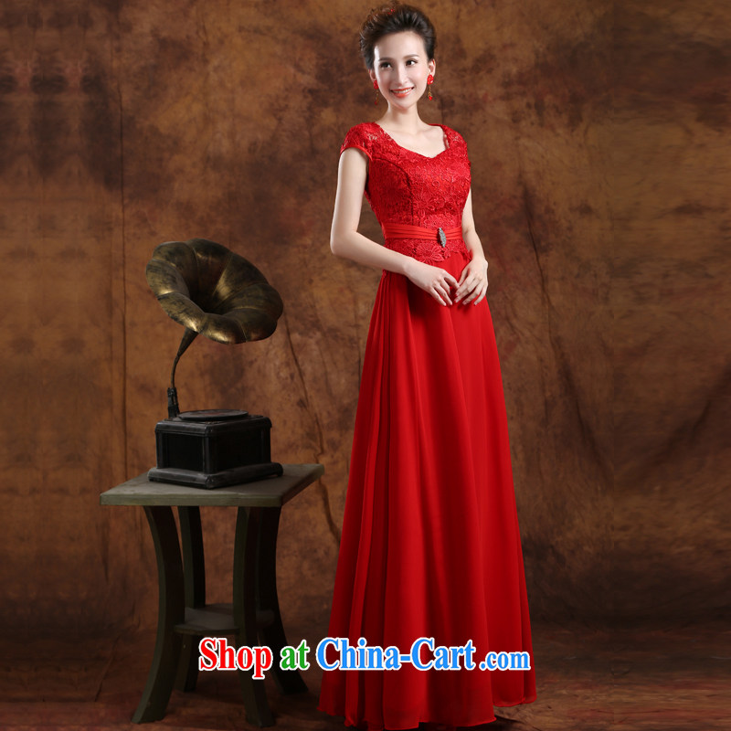 Qi wei wedding dresses new 2015 summer Red double-shoulder video thin V collar bridal long evening dress uniform toast bridesmaid dress moderator service graduation ball red custom for the $30, Qi wei (QI WAVE), online shopping