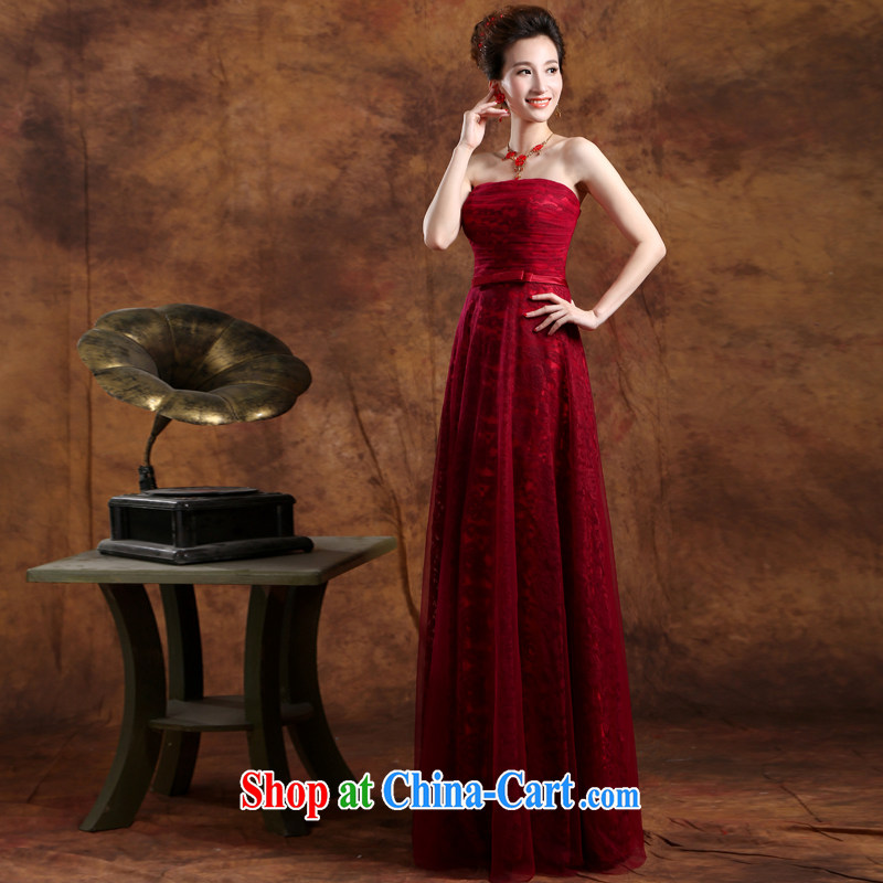 Ms Audrey EU solidarity summer 2015 new stylish wedding dresses wine red dress wiped his chest dress long bows Service Bridal wedding dress Banquet hosted dress female Red custom required plus $30, Qi wei (QI WAVE), online shopping