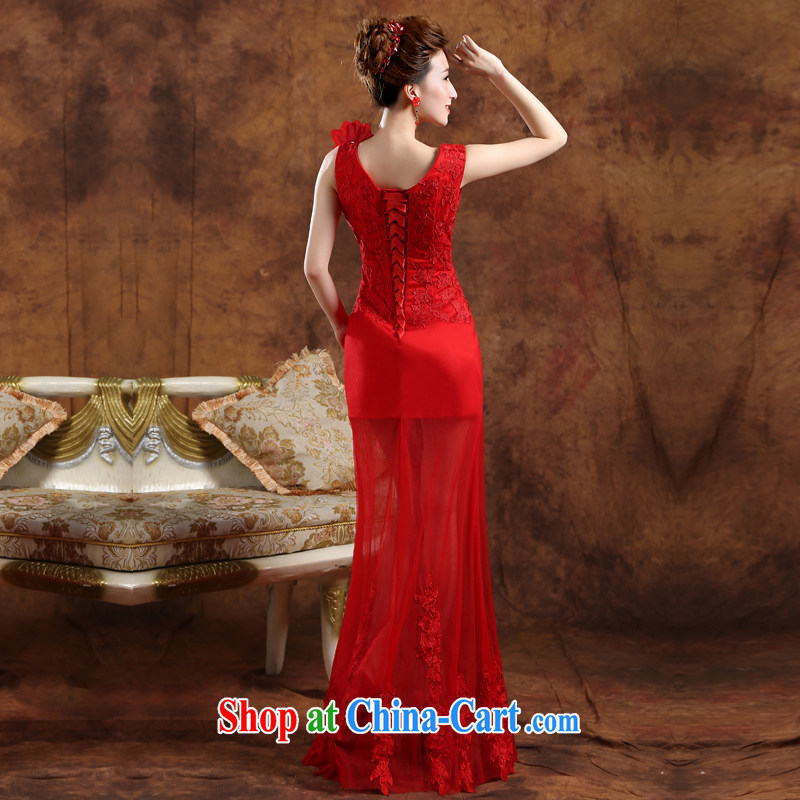 Wei Qi dress summer 2015 new Korean double-shoulder lace dress female marriages are deeply V toast serving red long crowsfoot banquet hosted at red Custom for the $30, Qi wei (QI WAVE), online shopping