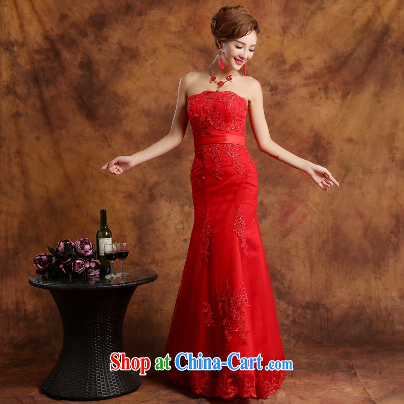 Qi wei summer 2015 new Korean dress wiped his chest dress red dress lace at Merlion dress uniform toast marriages long evening dress moderator show red Custom for the $30, Qi wei (QI WAVE), online shopping