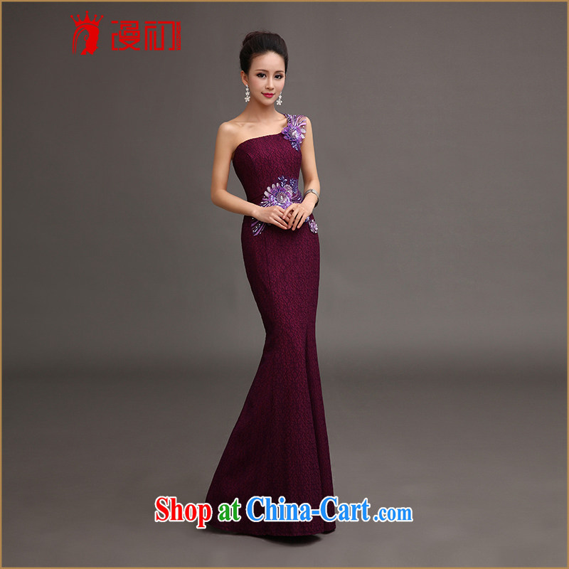 Early SPREAD THE SHOULDER cultivating graphics thin evening dress 2015 New Red at Merlion dress bride wedding toast serving long purple XXL, diffuse, and shopping on the Internet