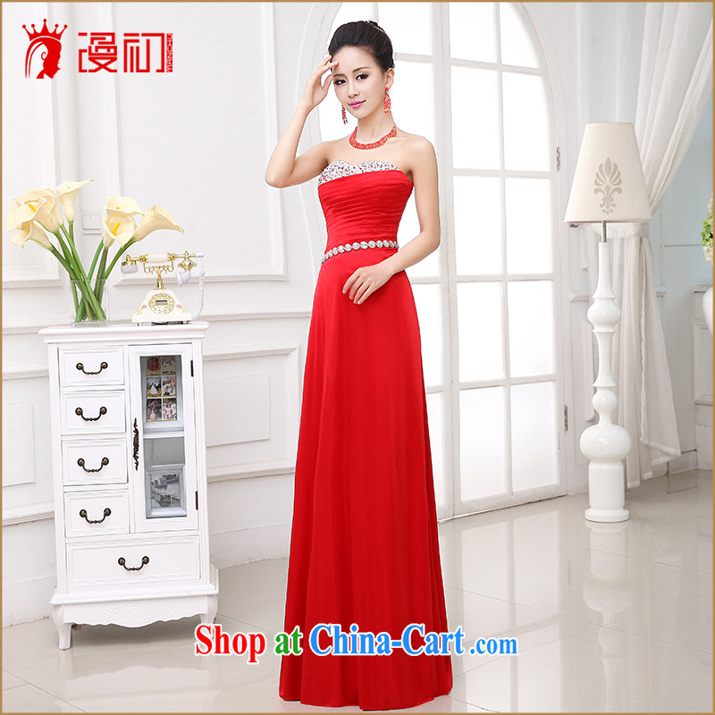 Early animated evening dress 2015 New Long fall wedding toast serving sweet Mary Magdalene chest diamond jewelry bridal dresses female Red XXL, diffuse, and shopping on the Internet