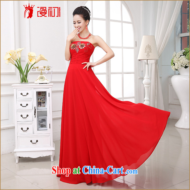 Early animated evening dress 2015 new marriage toast clothing retro flowers Korean long erase chest bridal dresses female Red XXL, diffuse, and shopping on the Internet